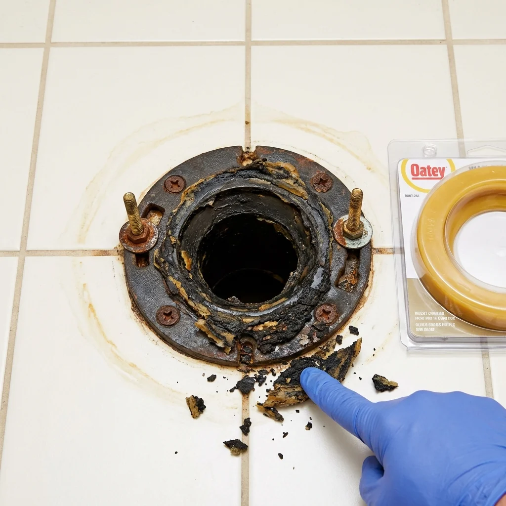 Failed wax ring showing water seepage at the base of a toilet in a Ramona, CA home